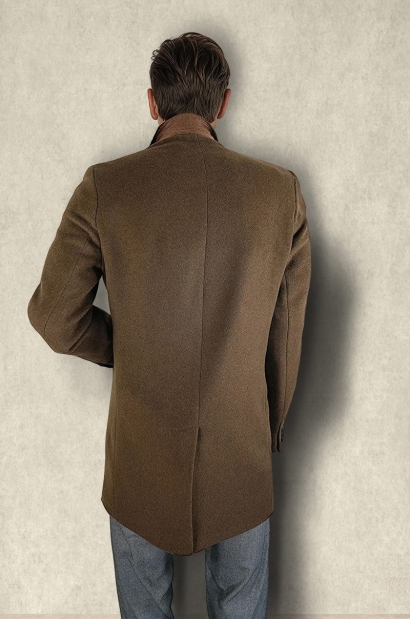 Abrigo de lana cruzado Marrón oliva Old Rowley - vista trasera