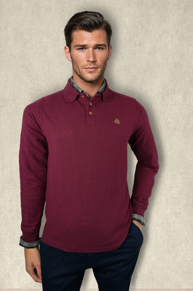 Polo Manga Larga Burdeos Old Rowley - vista frontal