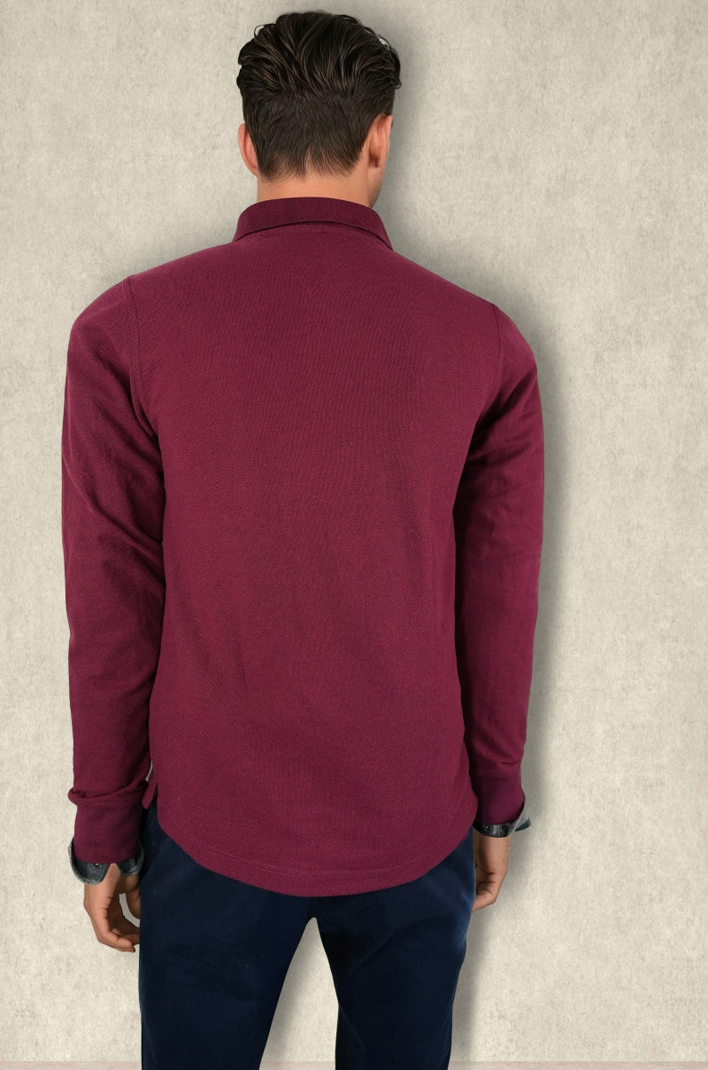 Polo Manga Larga Burdeos Old Rowley - vista atrás