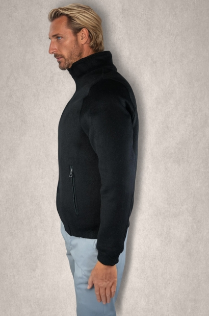 Chaqueta de lana con cremallera Negra Old Rowley - vista lateral