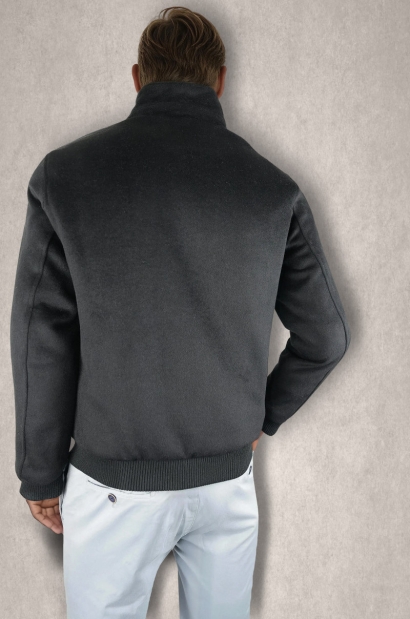 Chaqueta de lana con cremallera Negra Old Rowley - vista atrás