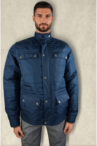 Chaqueta acolchada de cuello alto Azul marino Old Rowley - vista frontal