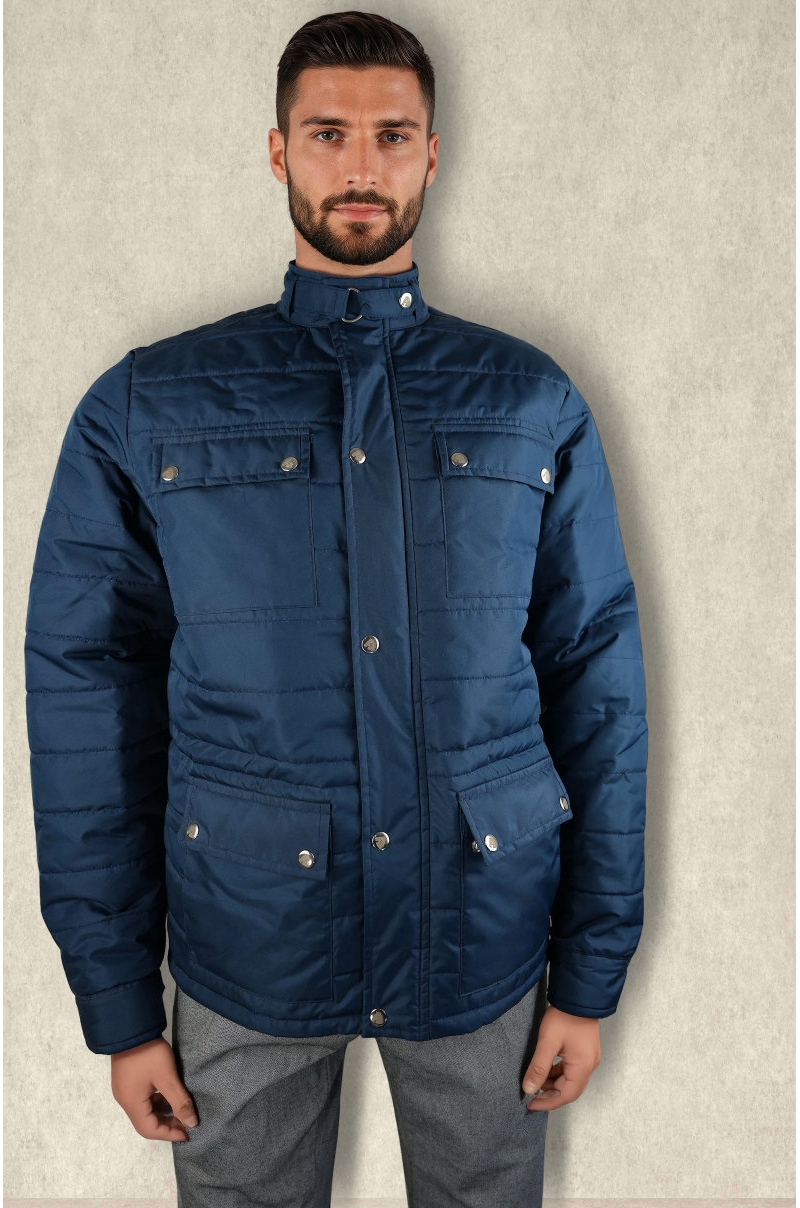 Chaqueta acolchada de cuello alto Azul marino Old Rowley - vista frontal
