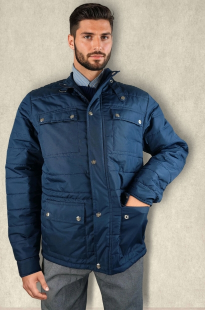 Chaqueta acolchada de cuello alto Azul marino Old Rowley - vista frontal completo