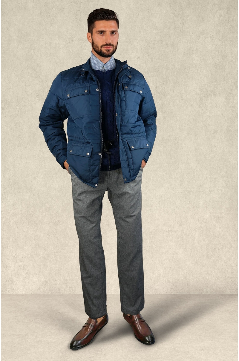 Chaqueta acolchada de cuello alto Azul marino Old Rowley - vista frontal completo