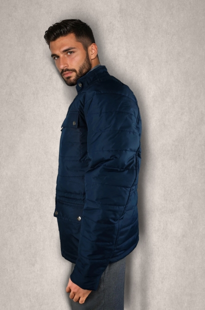 Chaqueta acolchada de cuello alto Azul marino Old Rowley - vista lateral