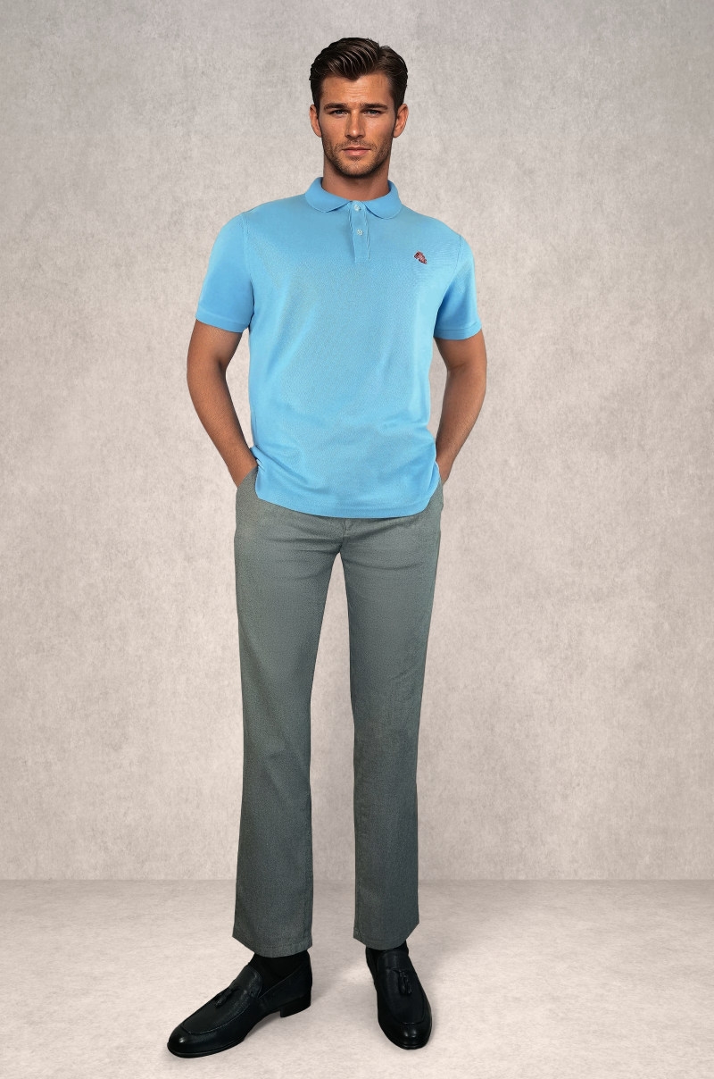 Polo azul celeste de algodón doble piqué Old Rowley - vista frontal completa