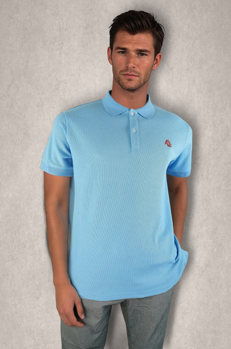 Polo azul celeste de algodón doble piqué Old Rowley - vista frontal