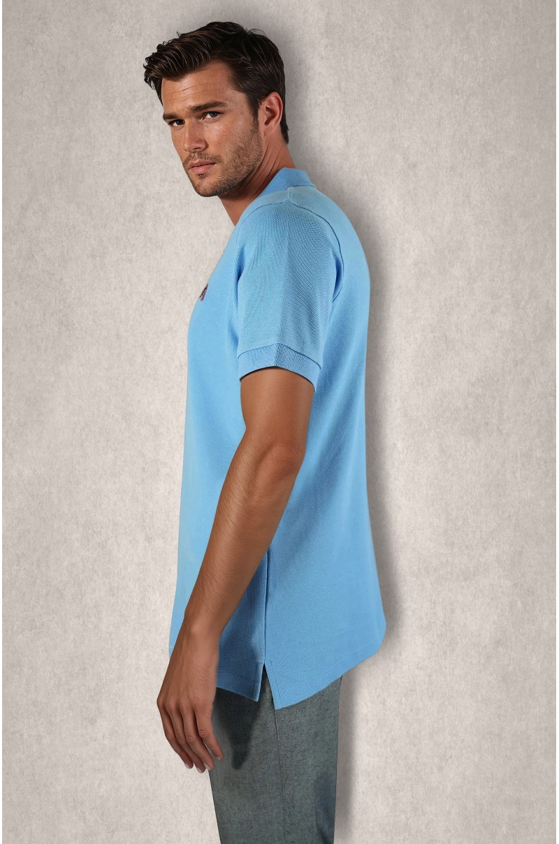 Polo azul celeste de algodón doble piqué Old Rowley - vista lateral