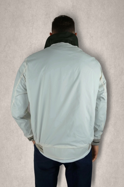 Cazadora Harrington reversible Verde Oliva o Blanca Old Rowley - vista cara blanca atrás