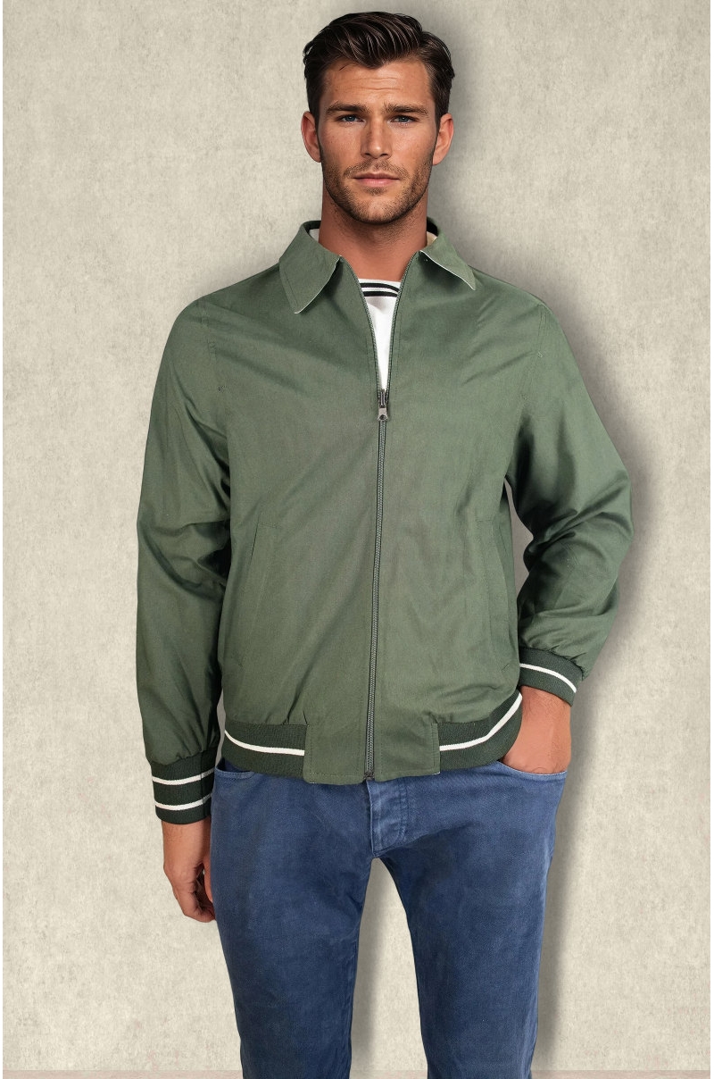 Cazadora Harrington reversible Verde Oliva o Blanca Old Rowley - vista cara verde frontal