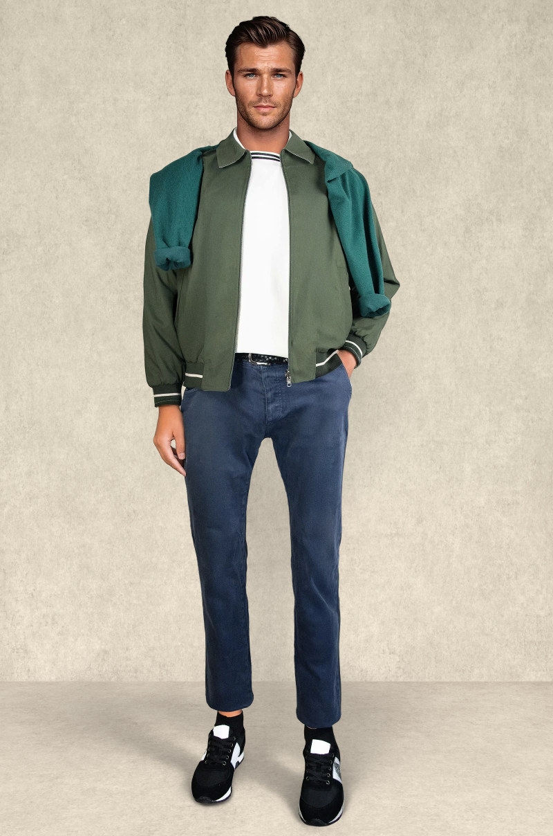 Cazadora Harrington reversible Verde Oliva o Blanca Old Rowley - vista cara verde frontal completo