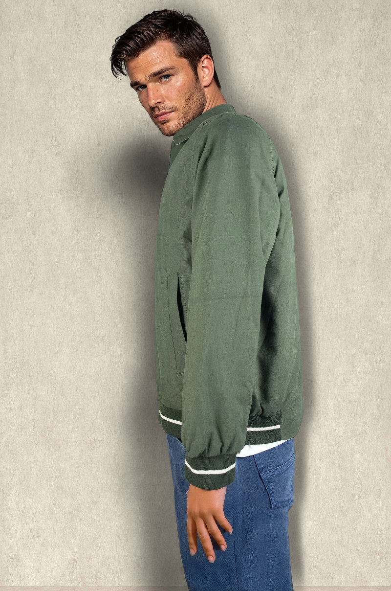 Cazadora Harrington reversible Verde Oliva o Blanca Old Rowley - vista cara verde lateral