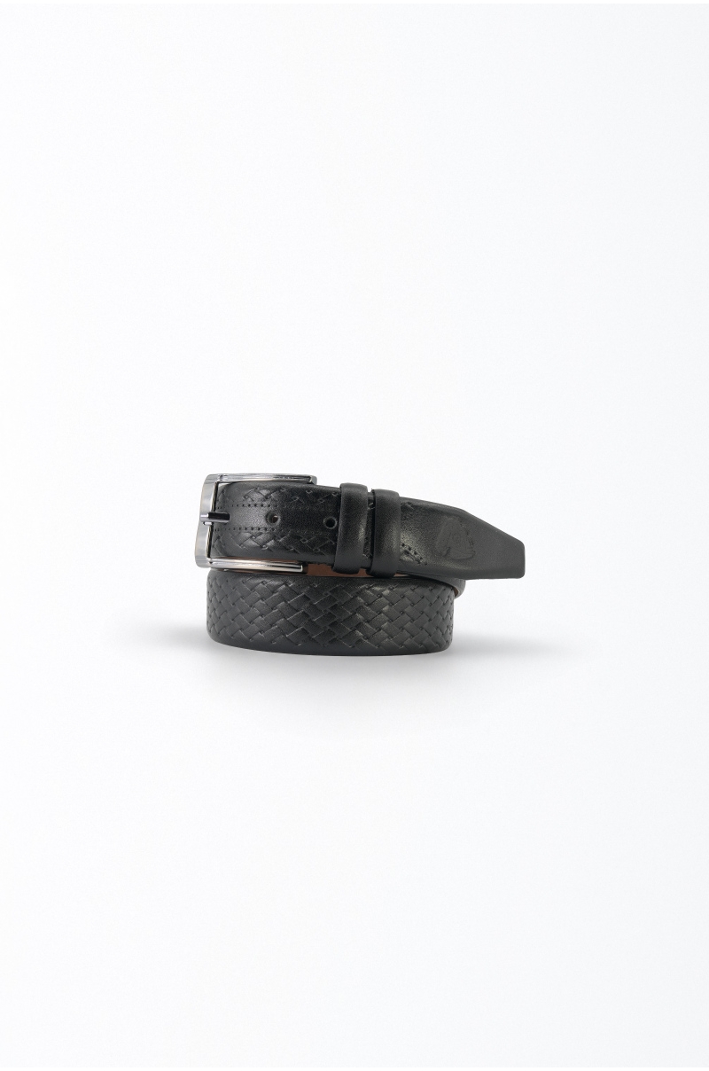 Cinturón de piel negra trenzado para hombre Old Rowley