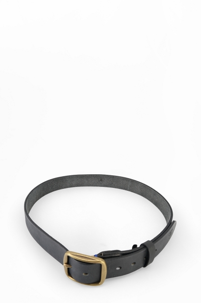 Cinturón de Piel Negro detalle rojo,azul,amarillo  con Hebilla Vintage Old Rowley