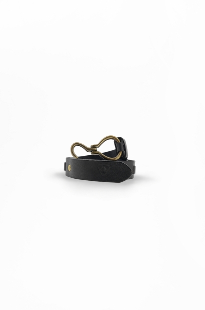 Cinturón de Piel Negro con Hebilla Tipo Gancho Vintage Old Rowley -  vista enrollado