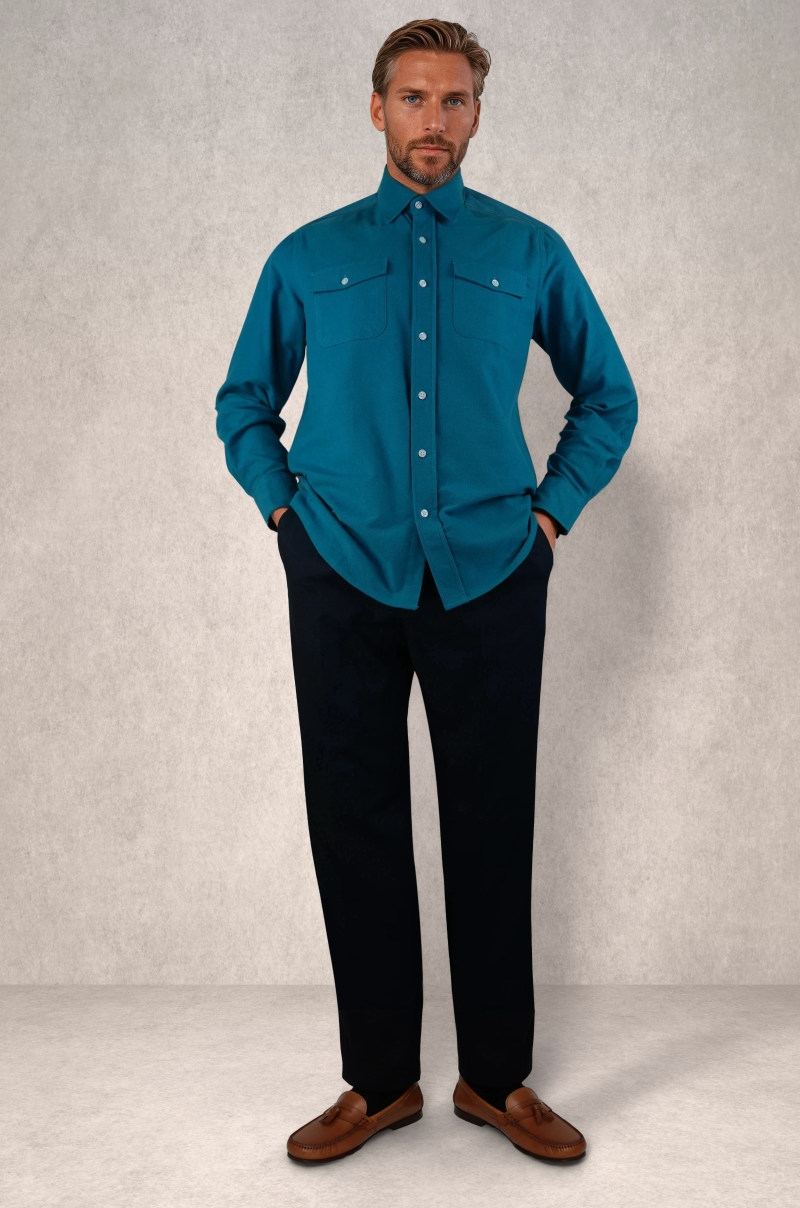 Camisa de Franela Azul Teal Hombre Old Rowley - vista frontal completa