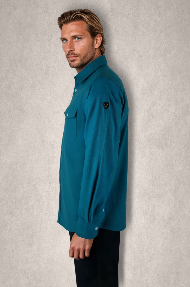 Camisa de Franela Azul Teal Hombre Old Rowley - vista lateral