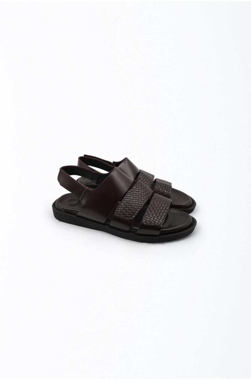 Sandalias de Piel Natural Marrón Plantilla Doble Grosor Old Rowley - vista lateral par