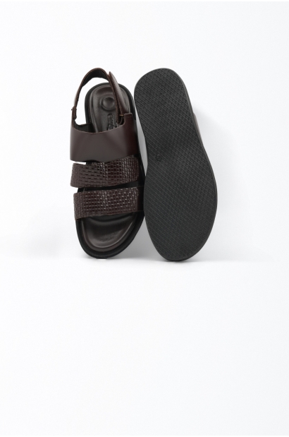 Sandalias de Piel Natural Marrón Plantilla Doble Grosor Old Rowley - vista parte superior y suela
