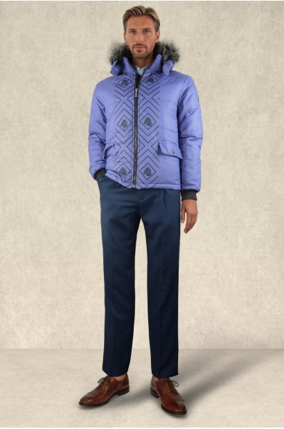 Chaqueta Acolchada Lila con Capucha y Pelo Old Rowley - vista frontal