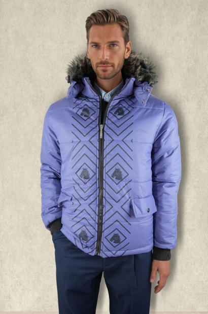 Chaqueta Acolchada Lila con Capucha y Pelo Old Rowley - vista frontal