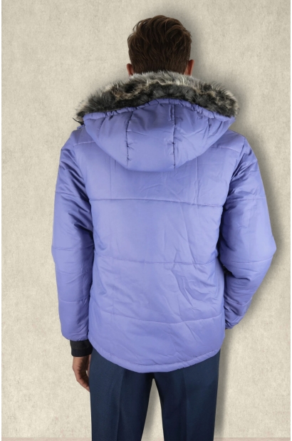 Chaqueta Acolchada Lila con Capucha y Pelo Old Rowley - vista trasera