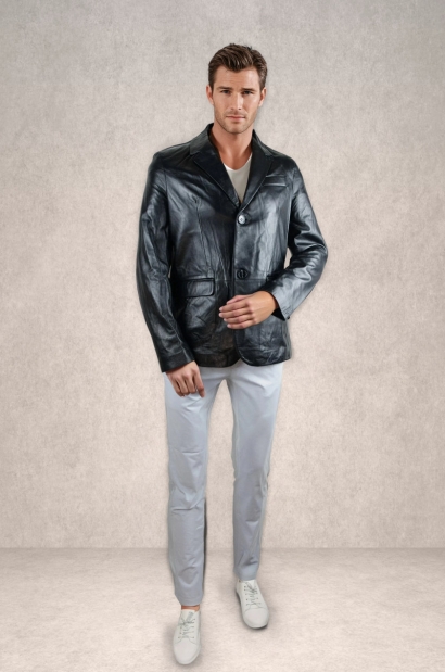 Americana de Piel Negro para Hombre Old Rowley - vista frontal