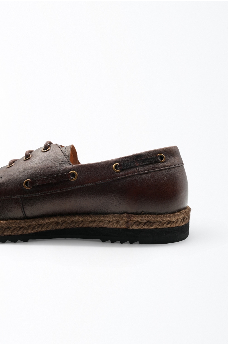 Zapatos Náuticos Marrón de Piel Vacuna y Cuerda de Cáñamo  Old Rowley - vista otro lateral cerca