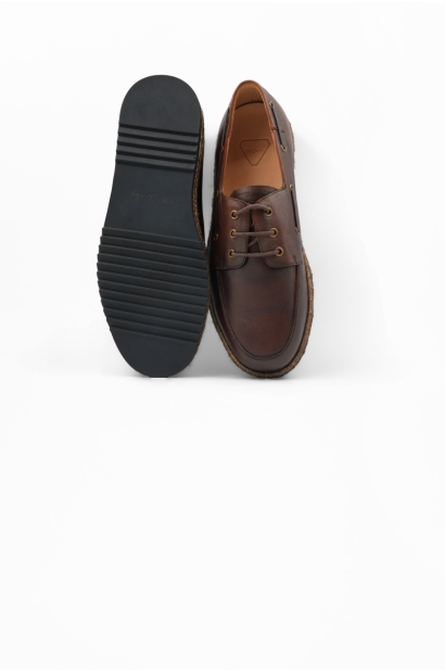 Zapatos Náuticos Marrón de Piel Vacuna y Cuerda de Cáñamo  Old Rowley - vista parte superior y suela