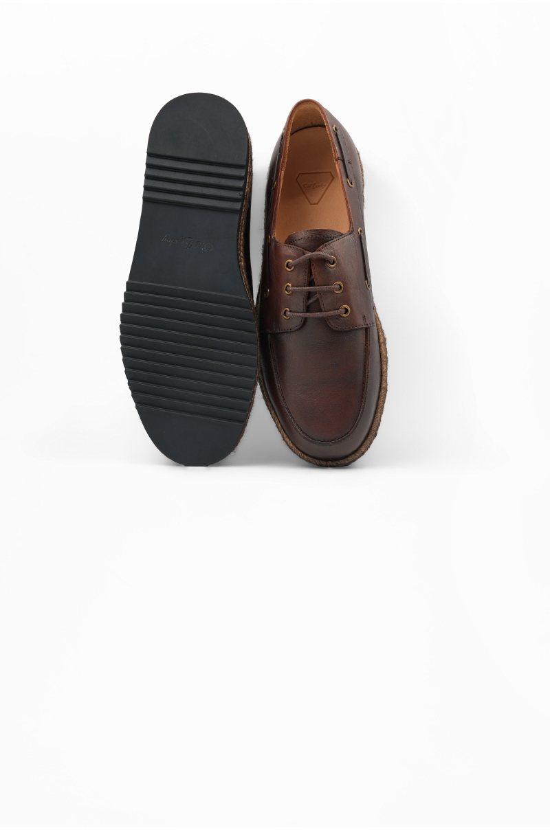 Zapatos Náuticos Marrón de Piel Vacuna y Cuerda de Cáñamo  Old Rowley - vista parte superior y suela