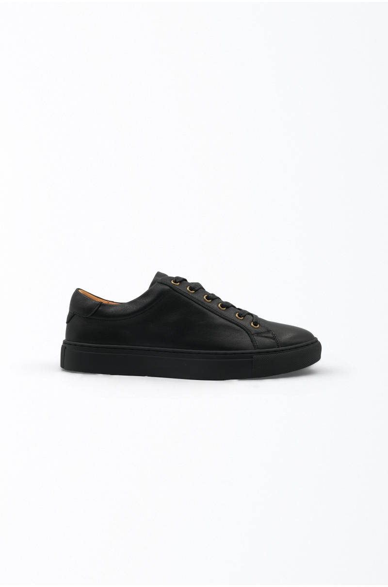 Zapatillas de piel vacuna negras con suela de goma Old Rowley - vista lateral
