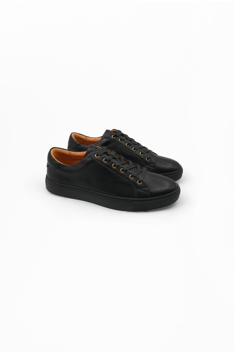 Side view black leather sneakers for men Old Rowley