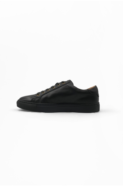 Zapatillas de piel vacuna negras con suela de goma Old Rowley - vista otro lateral