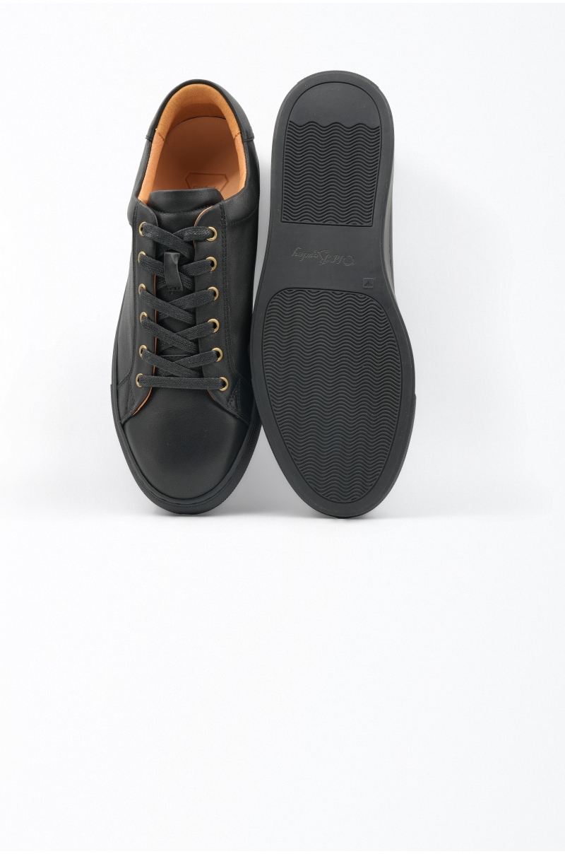 Detail of rubber sole on black urban sneakers