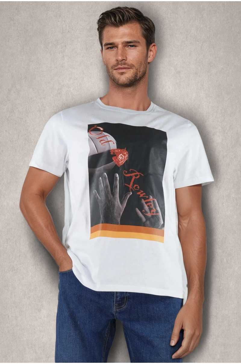 Camiseta blanca algodón con estampado gráfico Basketball Old Rowley - vista frontal