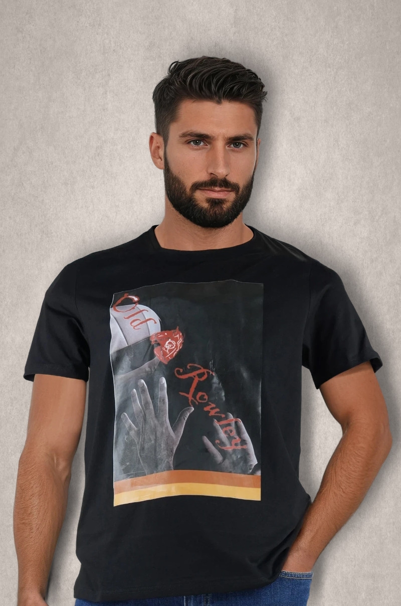 Camiseta negra algodón con estampado gráfico Basketball Old Rowley - vista frontal