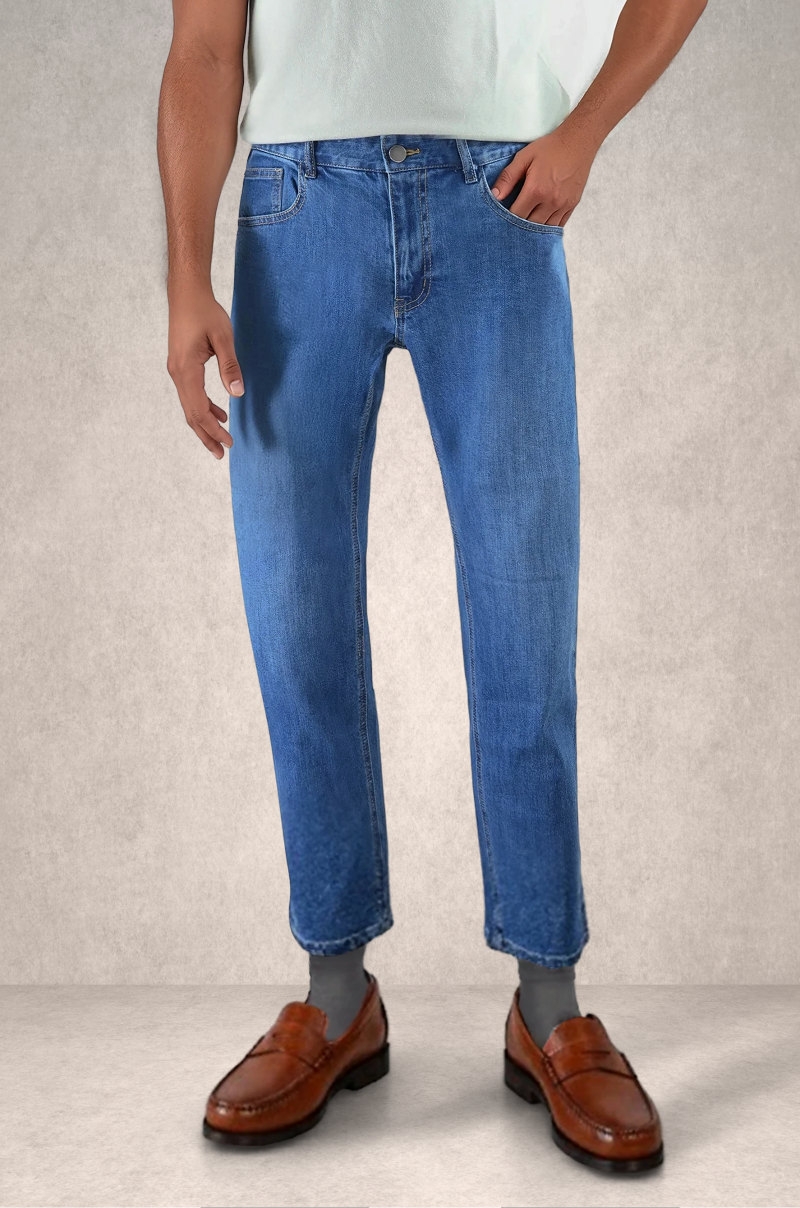 Vaquero azul medio lavado Corte recto Old Rowley - vista frontal