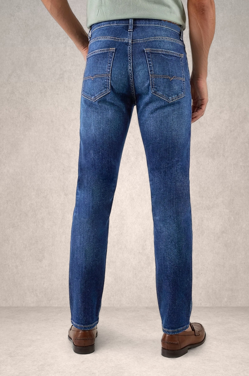 Vaquero azul medio lavado Corte recto Old Rowley - vista trasera