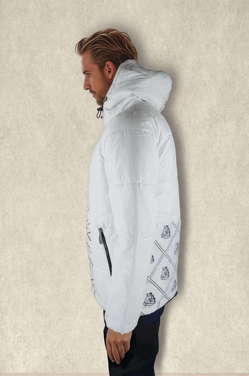 chaqueta acolchada con gorro diseño y letras Old Rowley - vista lateral