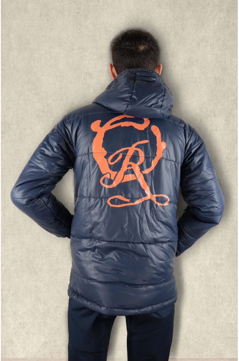 chaqueta acolchada azul con capucha  OR espalda Old Rowley - vista trasera