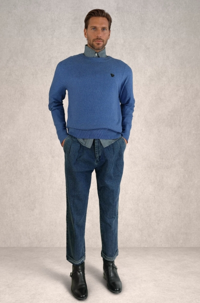 Jersey fino de punto azul hombre Old Rowley - vista frontal completa