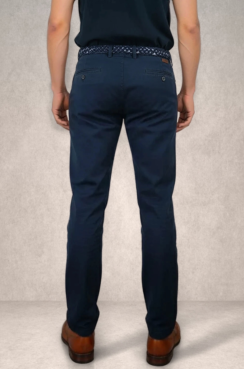 Pantalón Chino regular fit azul marino Old Rowley - vista trasera