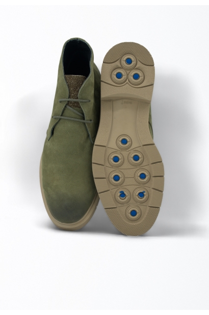 Botines de Ante Verde Lengueta Lana Old Rowley - vista parte superior y suela