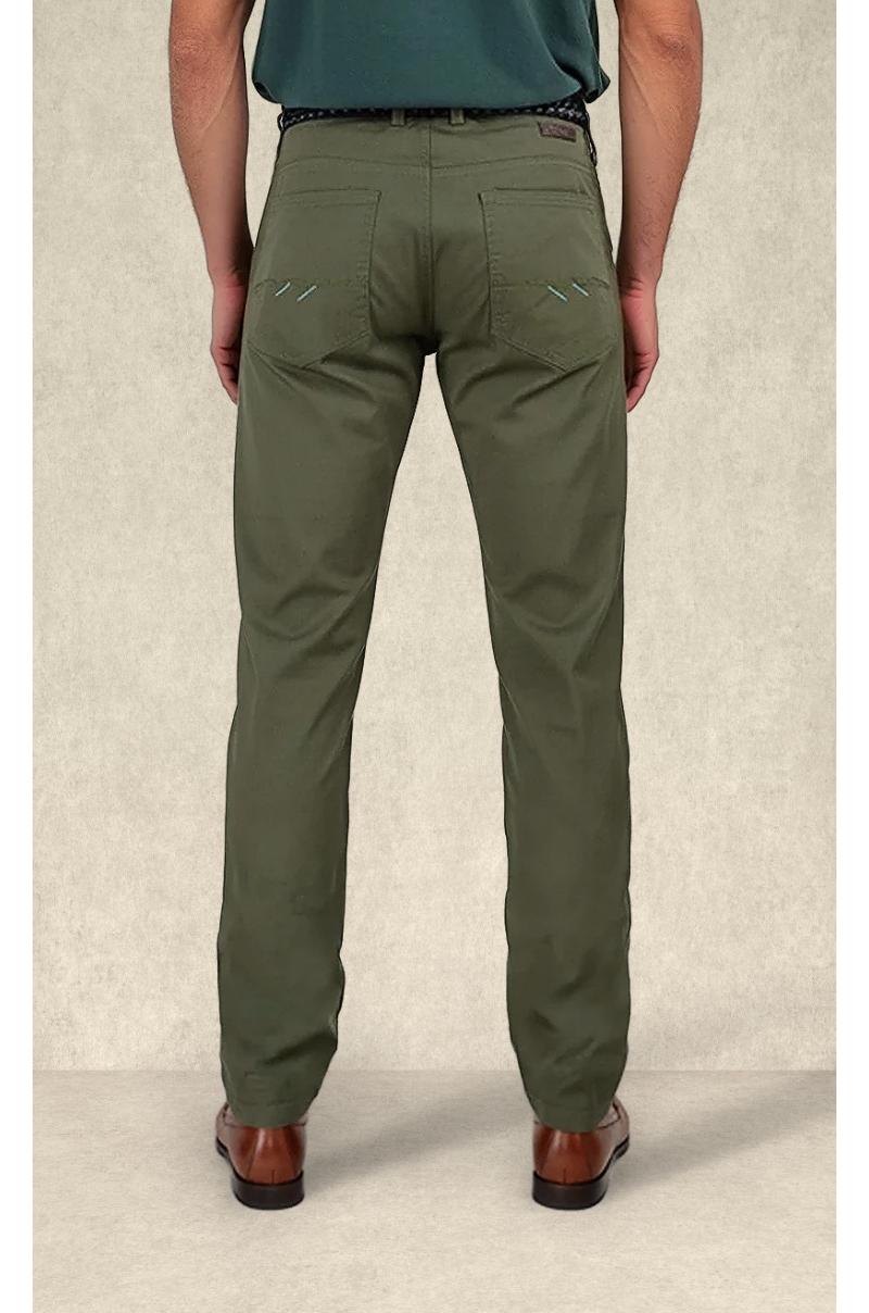 Pantalón Slim fit Fit Algodón Verde Old Rowley - vista trasera