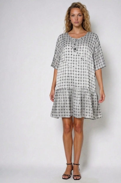 Vestido Suelto Estampado Geométrico Old Rowley - vista frontal