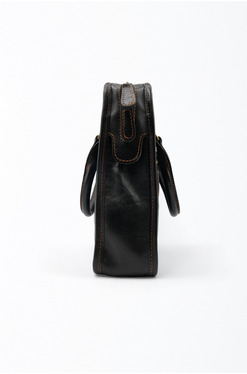 Maletín de piel negro Old Rowley - vista lateral cremallera