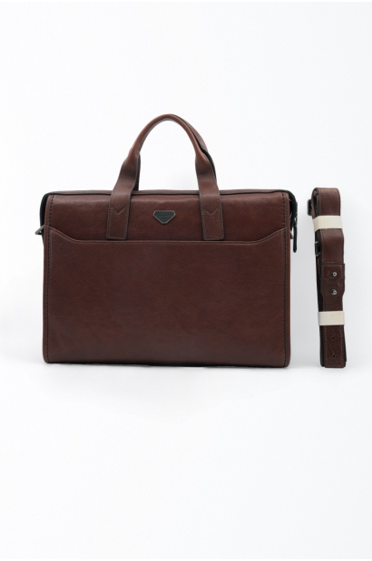 Maletín de piel marrón con bandolera Old Rowley - vista delantera