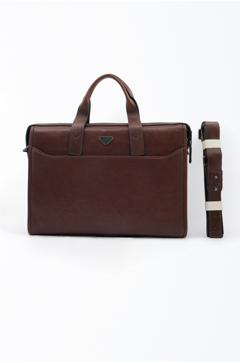 Maletín de piel marrón con bandolera Old Rowley - vista delantera