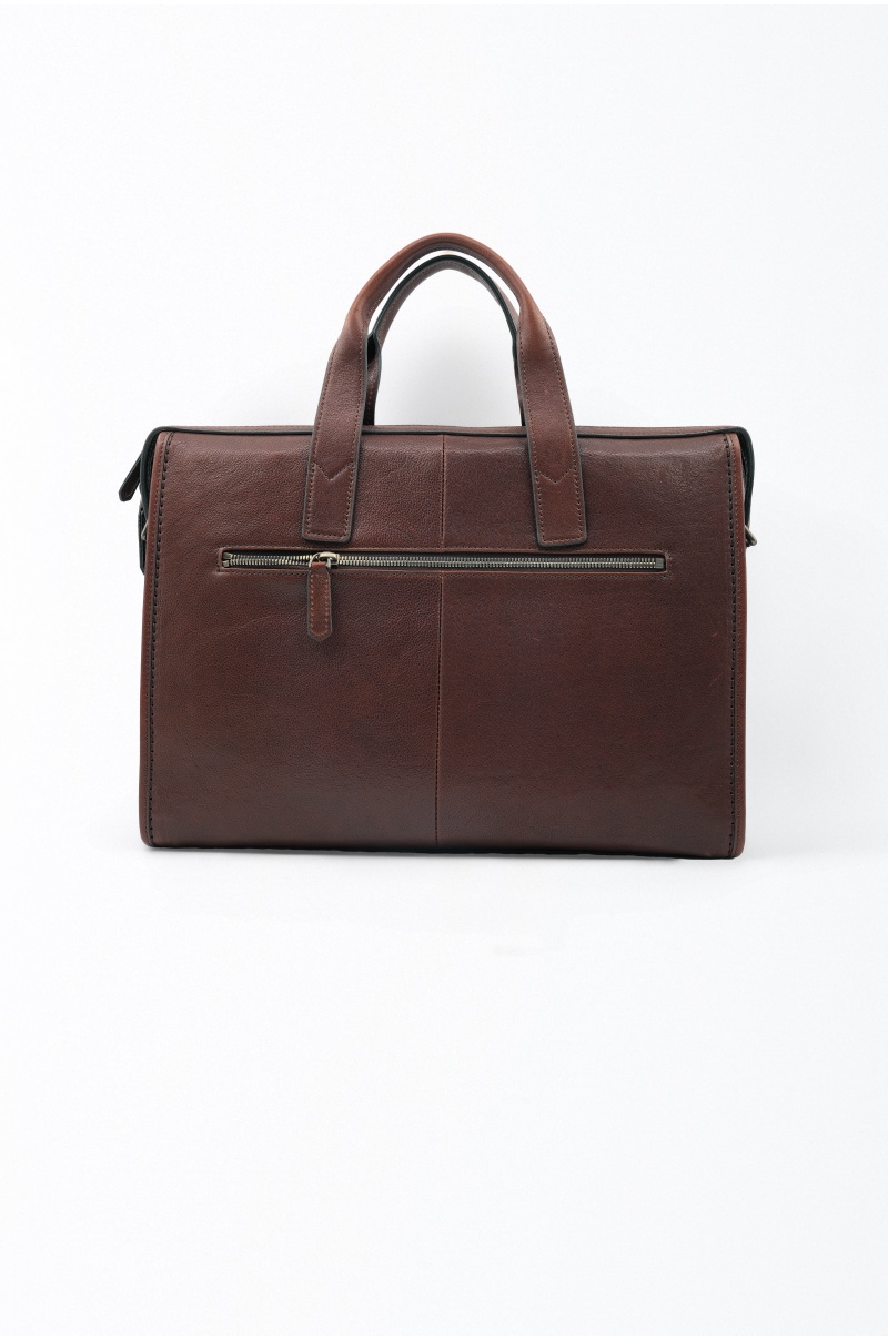 Maletín de piel marrón con bandolera Old Rowley - vista trasera